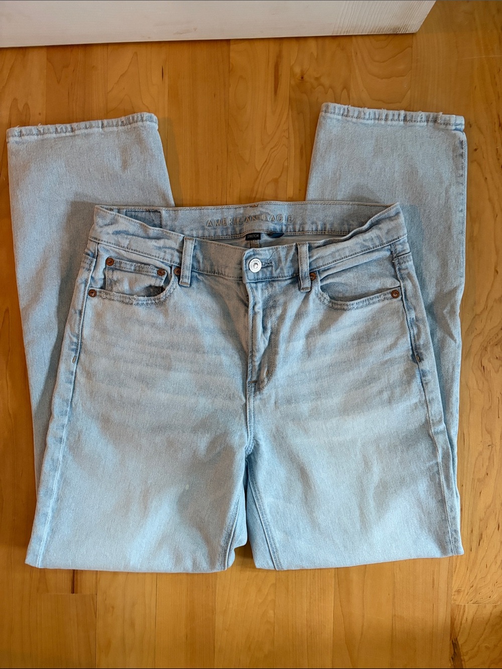 American Eagle Outfitters Light Blue Super High Rise Straight Leg Jeans